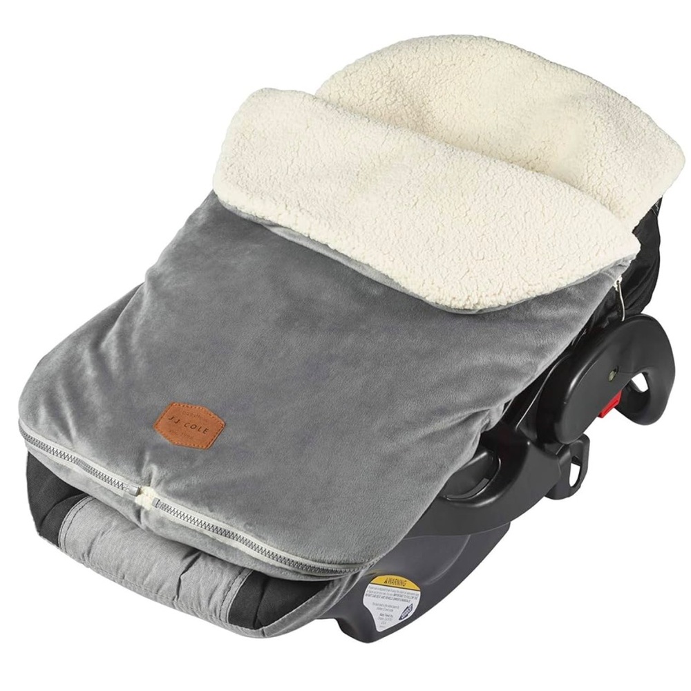 JJ Cole Bundle Me Winter Baby Car Seat Cover Bunting Bag, Gray w Sherpa Lining